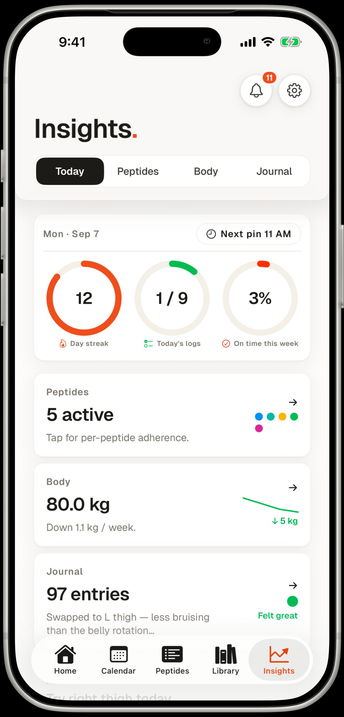 Peptmate app displayed on an iPhone