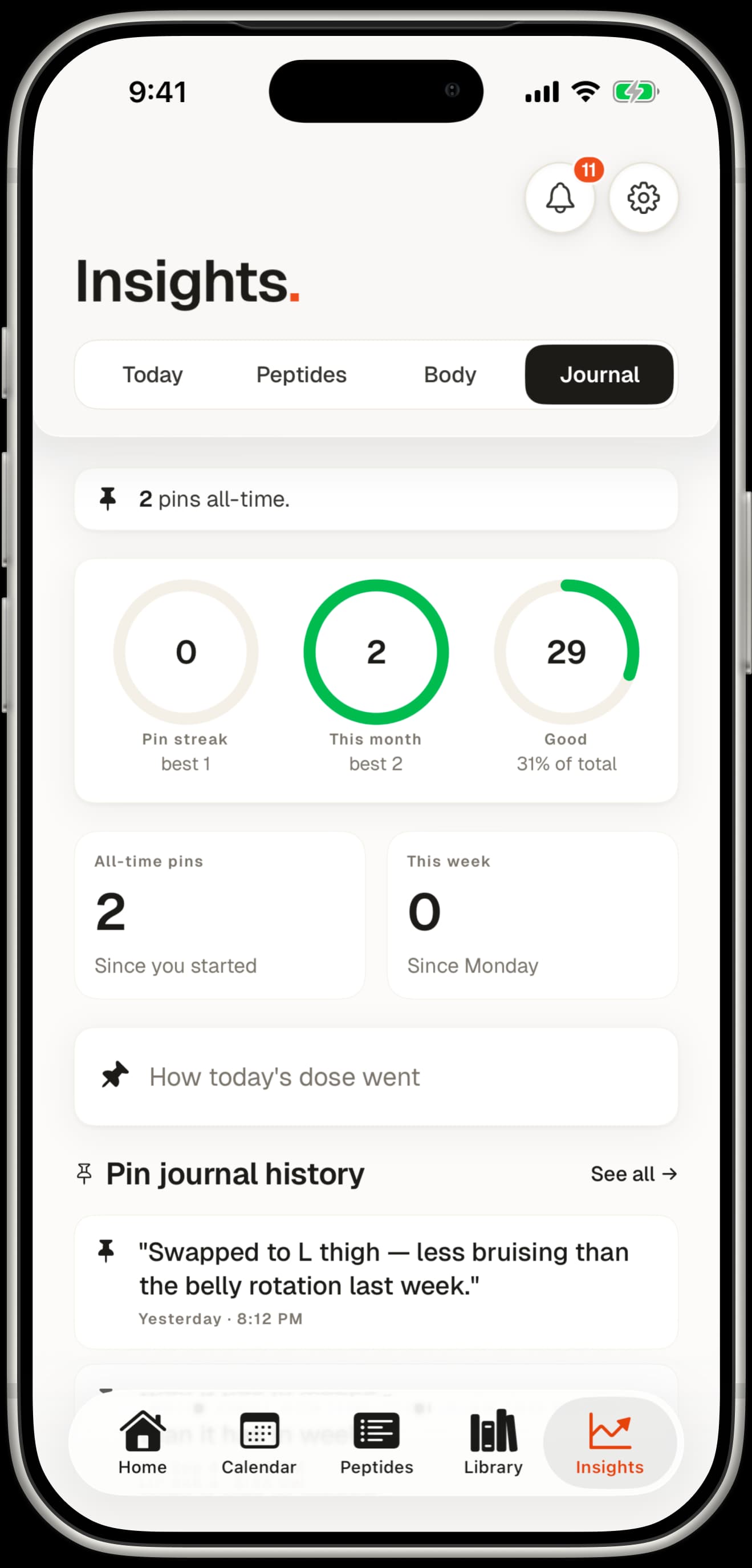 Peptmate app displayed on an iPhone